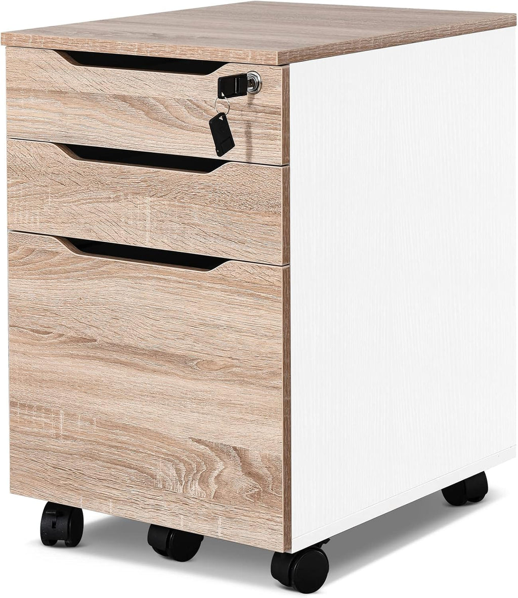 White 3 Drawer Mobile File Cabinet with Lock & Wheels Z853541