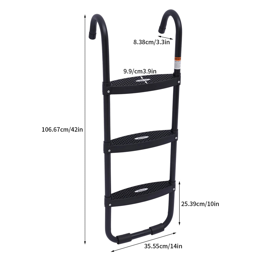 Black Trampoline Ladder 3 Wide with Anti-Slip Steps Steel 14X42in U814921