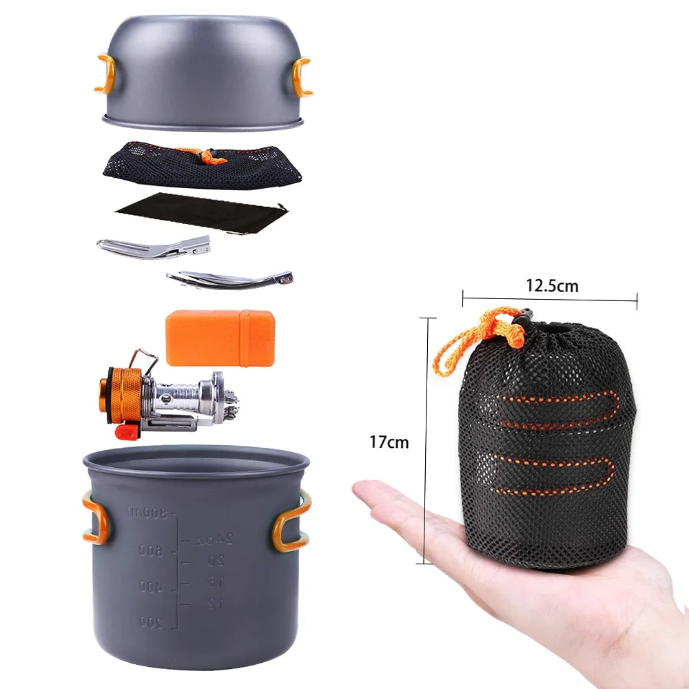 Camping Cookware Set with Piezoelectric Ignition Stove R3904