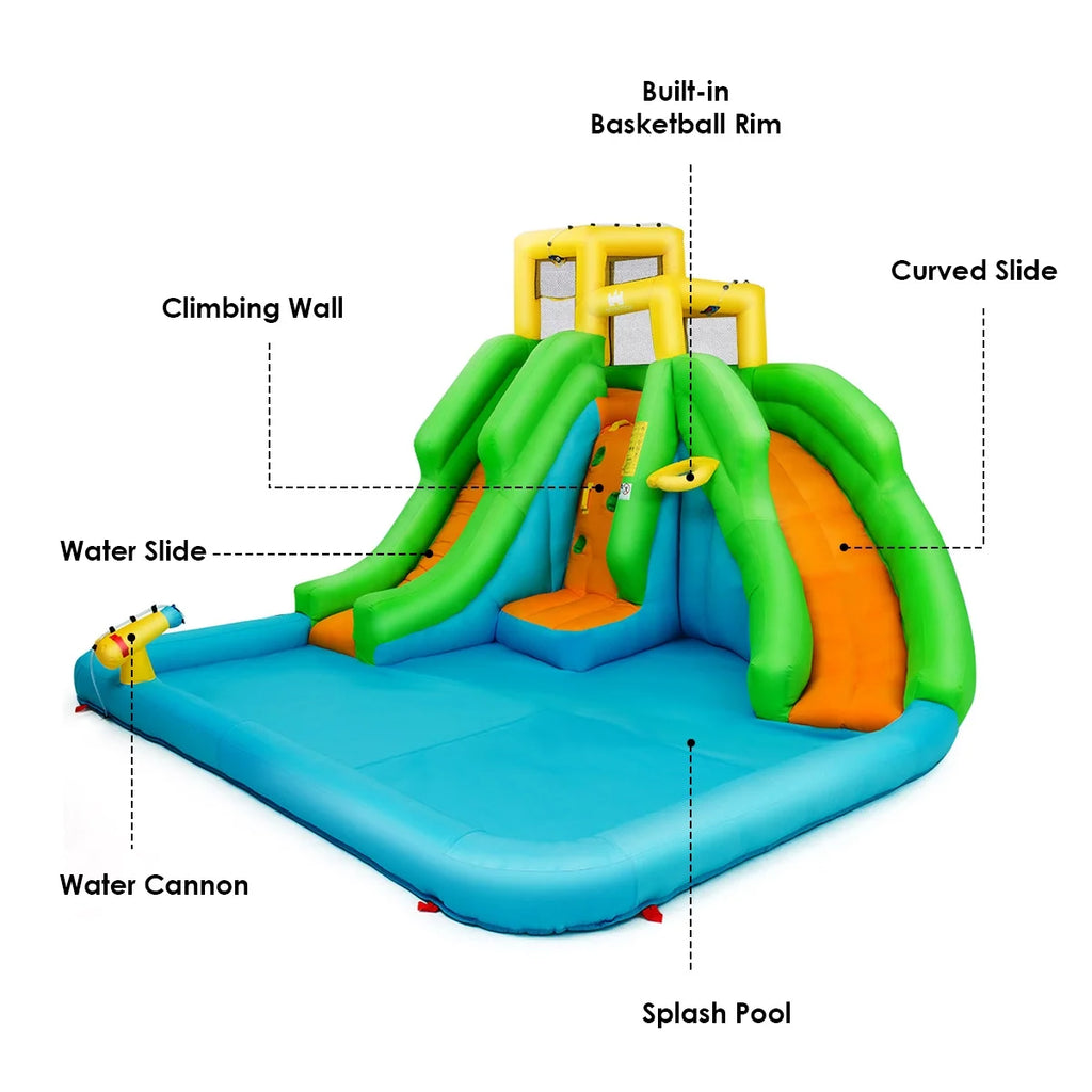 Inflatable Water Park Bounce House Two-Slide Bouncer with Climbing Wall and 550W Blower C156799