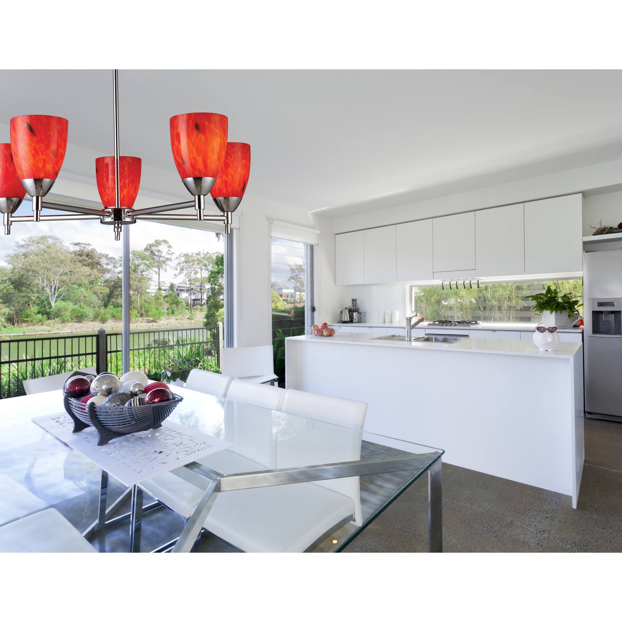 1 Light Semi Flush in Dark Rust and Creme Glass E94900