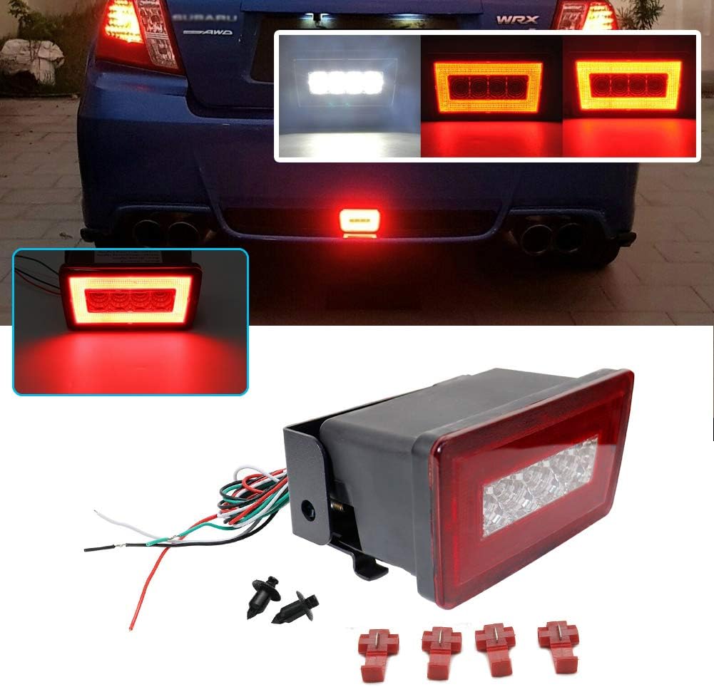 3-In-1 LED Rear Bumper Fog Light Kit Stop Brake Backup Reverse Running Tail Lights Smoked Lens Pack of 2 X323