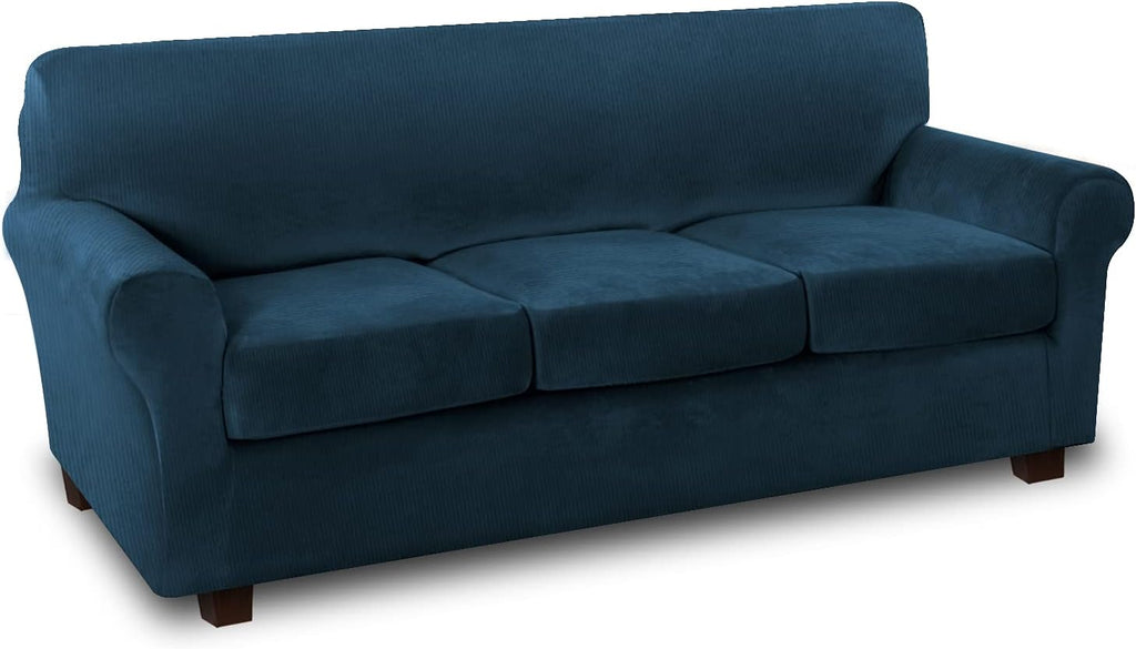 Thick Striped Velvet 4 Piece Stretch Sofa Slipcovers K4762