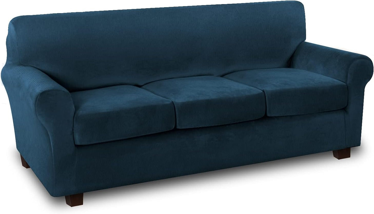 Thick Striped Velvet 4 Piece Stretch Sofa Slipcovers K4762