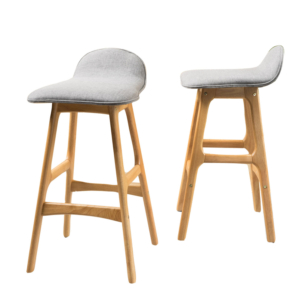 Mid-Century Modern Upholstered Barstools Set of 2, Gray and Natural Oak L761