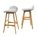 Mid-Century Modern Upholstered Barstools Set of 2, Gray and Natural Oak L761