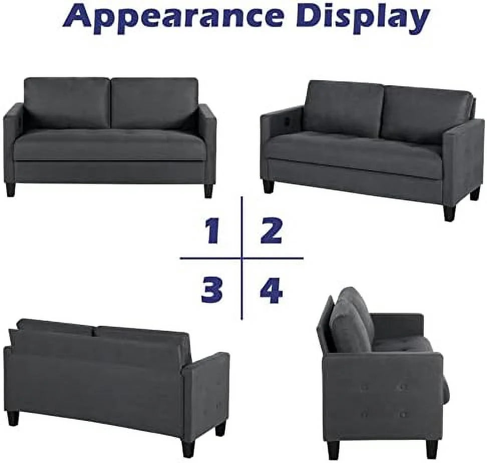 72" W Fabric 3 Seater Couch with 2 USB H9477