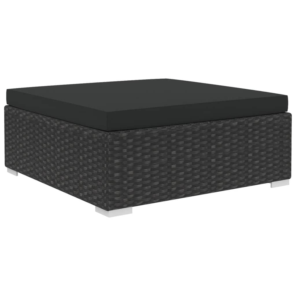 5 Piece Black Poly Rattan Outdoor Conversation Sofa Set with Tea Table and Ottoman M913
