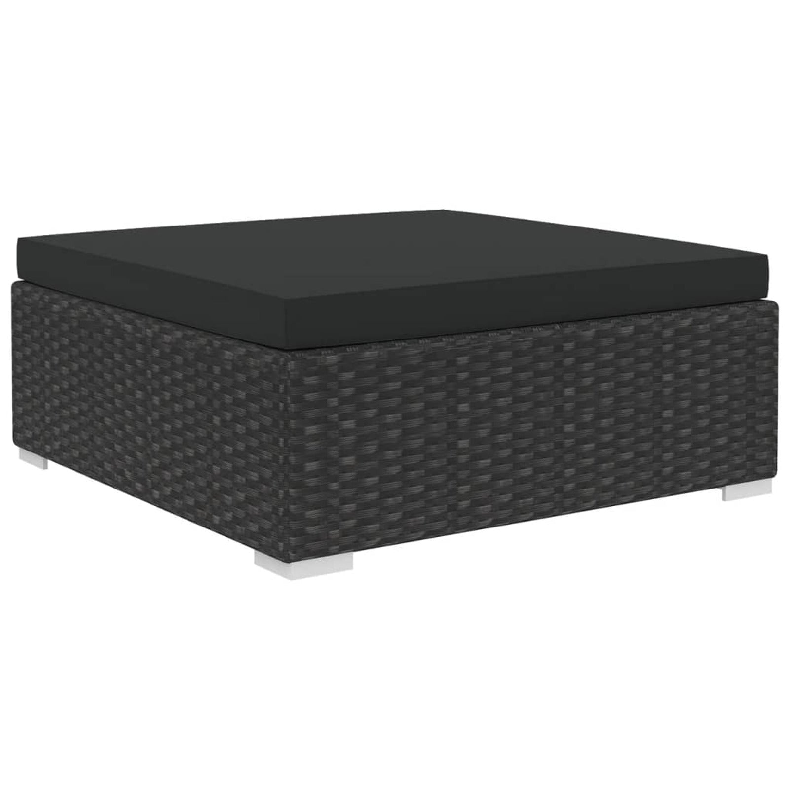 5 Piece Black Poly Rattan Outdoor Conversation Sofa Set with Tea Table and Ottoman M913