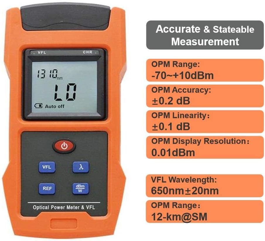 Optical Power Meter with Visual Fault Locator, Fiber Light Tester, Rechargeable Battery, USB Charge Port, Pack of 2 K46210