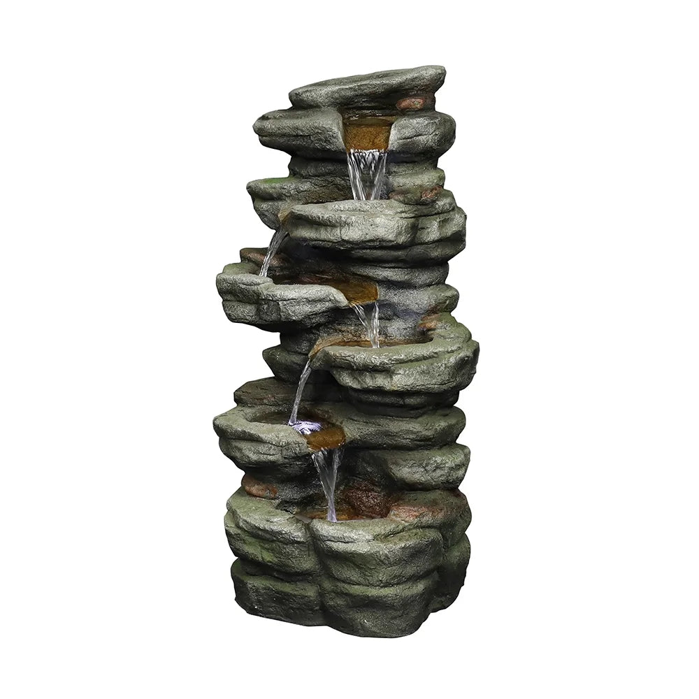 Outdoor 5-Tier Rock Water Fountain with LED Lights T155028