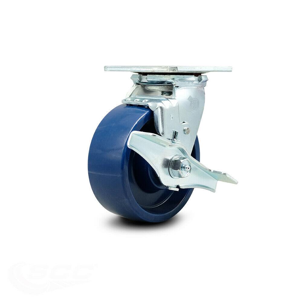 5 inch x 2 inch Solid Polyurethane Wheel Swivel Caster with Brake Blue Non Marking S17913