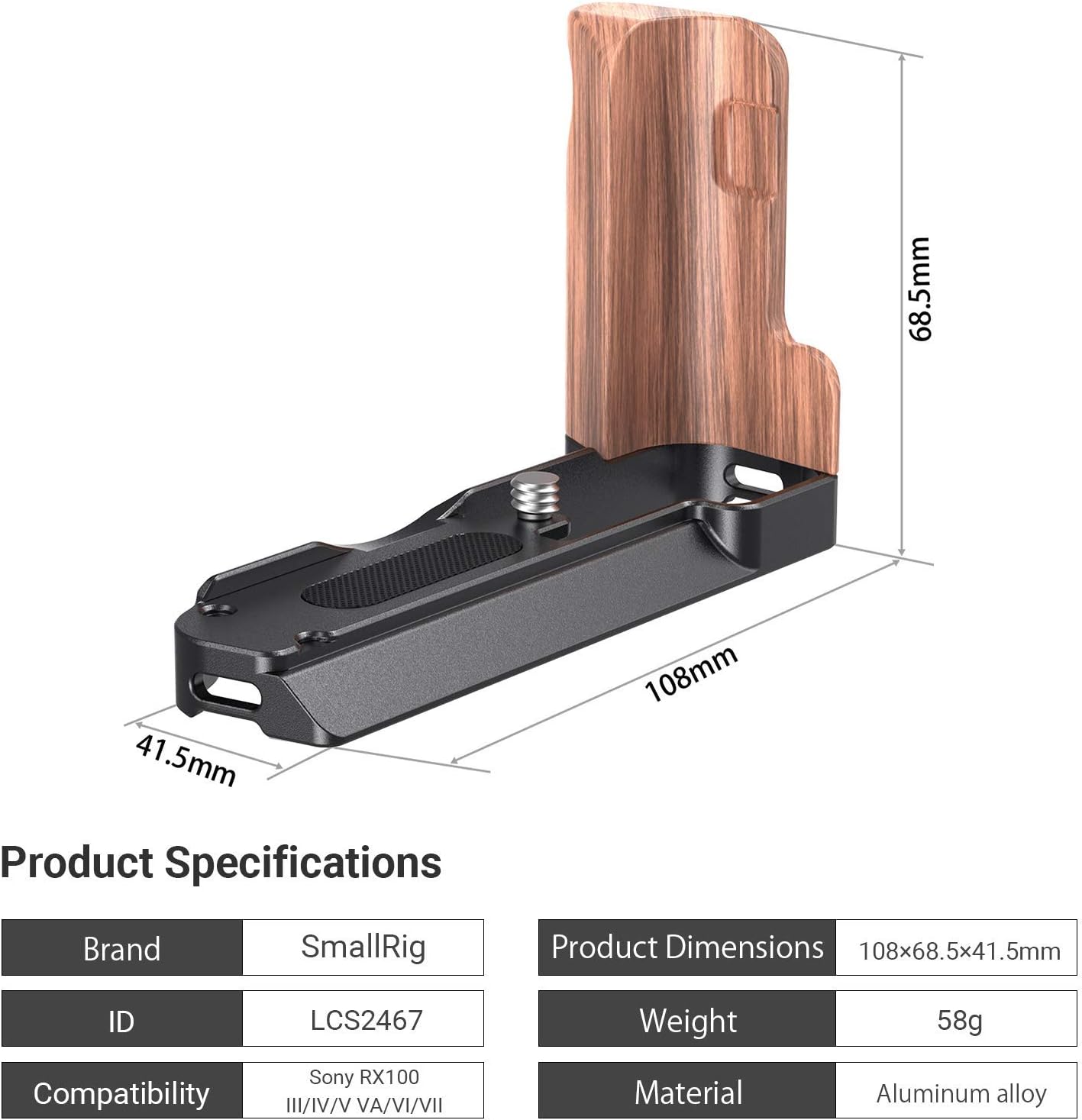 Wooden Grip L-Shape Bracket for RX100 Camera F216