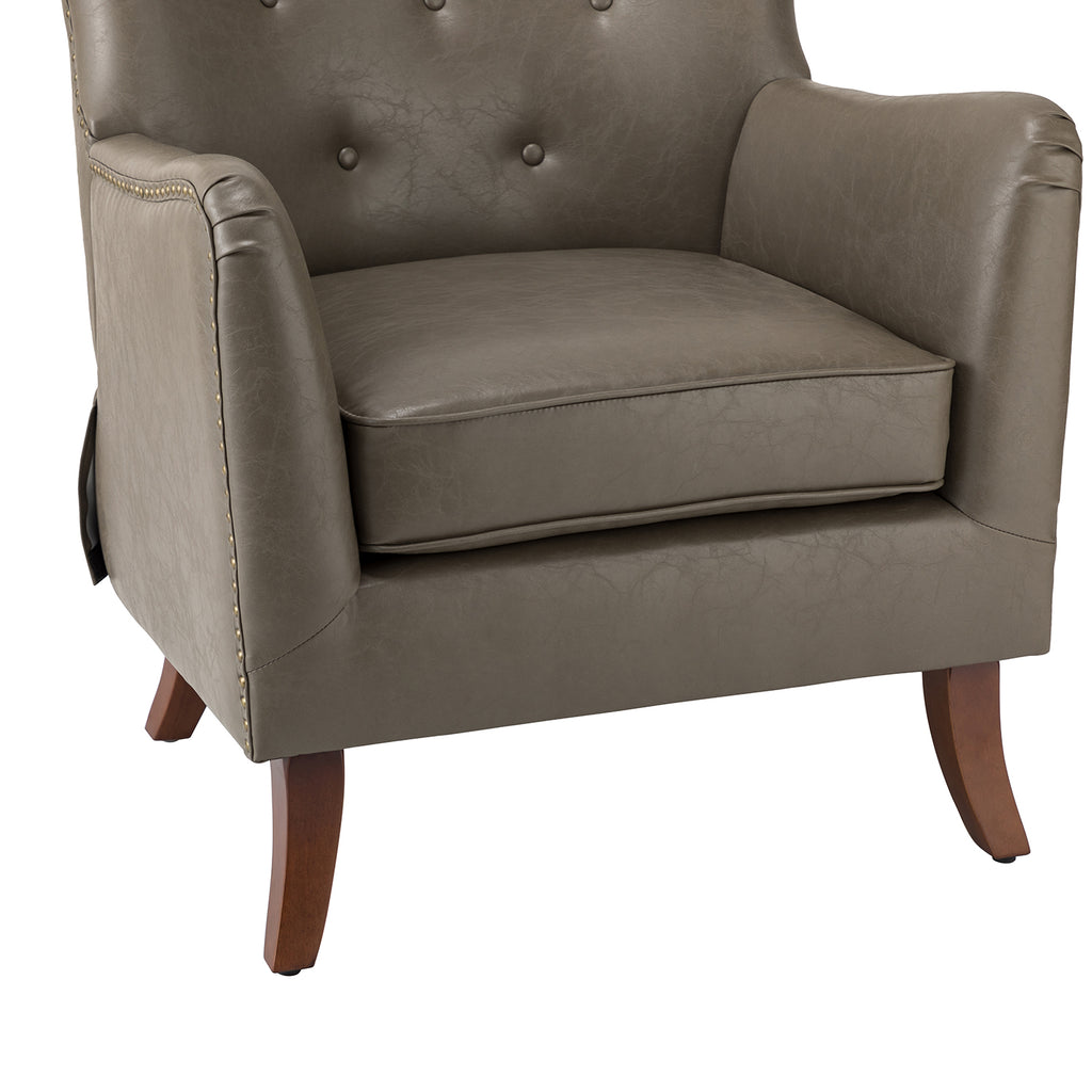 Grey Vegan Leather Wingback Accent Chair J7787