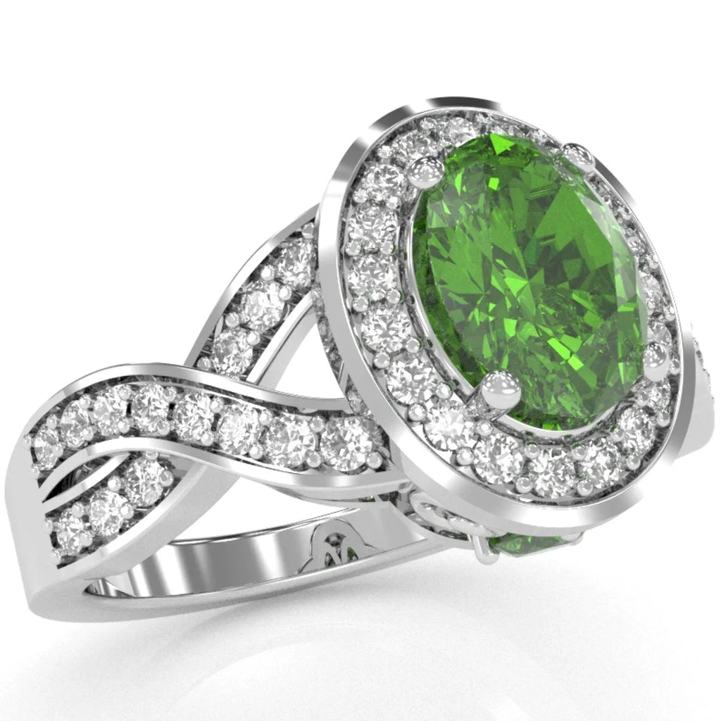 14k White Gold Peridot Diamond Engagement Ring Z3256
