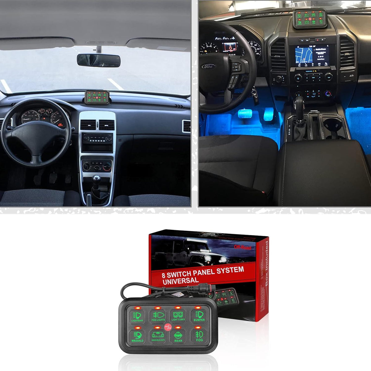 8 Gang Switch Panel with Green Backlit ON-Off Button J898062
