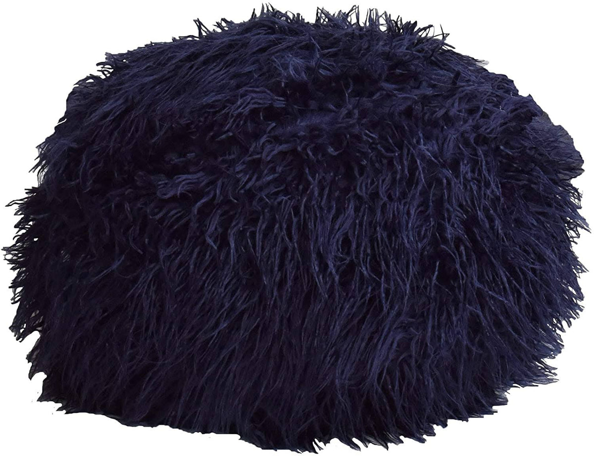 Navy Fuzzy Round Ottoman J397