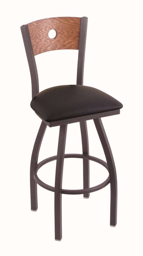 36x22 Swivel Stool with Medium Oak Back and Black Vinyl Seat J6098