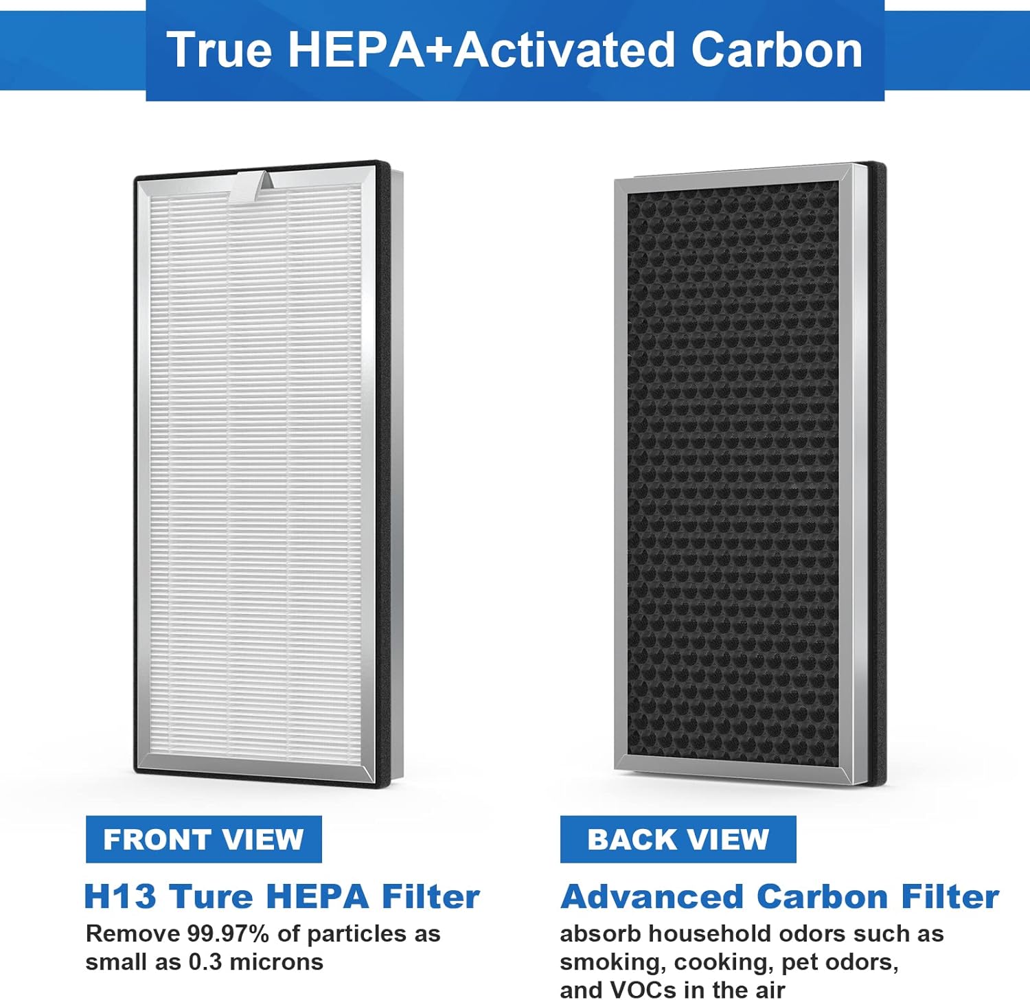 2 Packs H13 True HEPA Replacement Filters with Activated Carbon Filter J74486