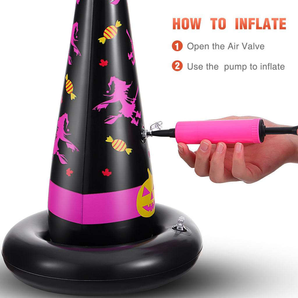 5pcs Inflatable Halloween Witch Hat Ring Toss Game Party Supplies with Plastic Rings Air Pump R5208