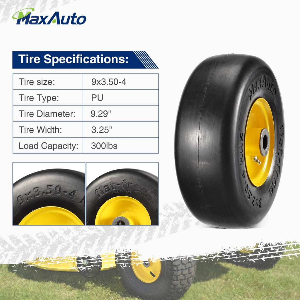4 Pcs 9x3.50-4" Flat Free Tire on Wheel for Zero Turn Mower U742631
