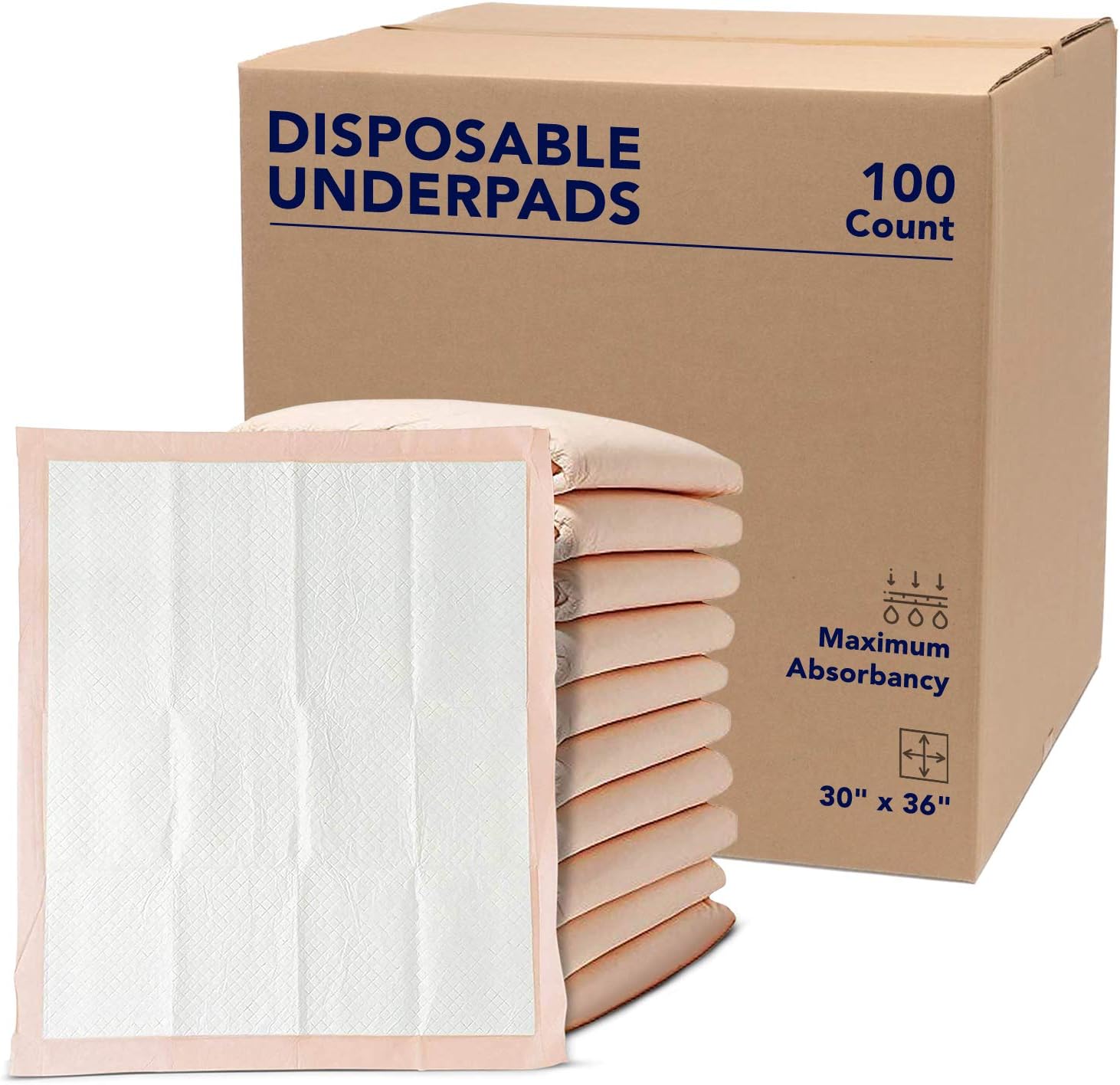 Disposable Chucks Underpads 100 Count, 30 x 36, Peach Color, Pack of 2 G1751