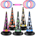 5pcs Inflatable Halloween Witch Hat Ring Toss Game Party Supplies with Plastic Rings Air Pump R5208