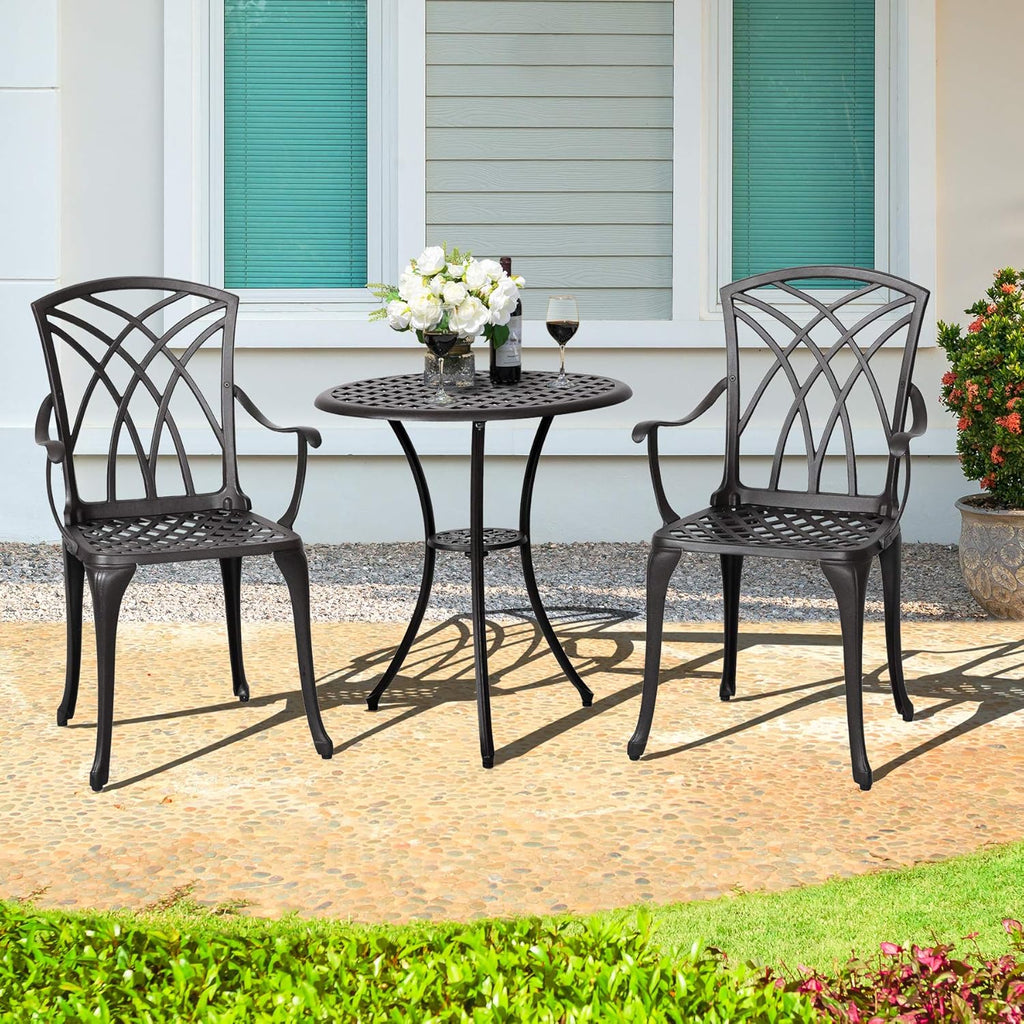 3 Piece Cast Aluminum Patio Bistro Table Set with Umbrella Hole O567