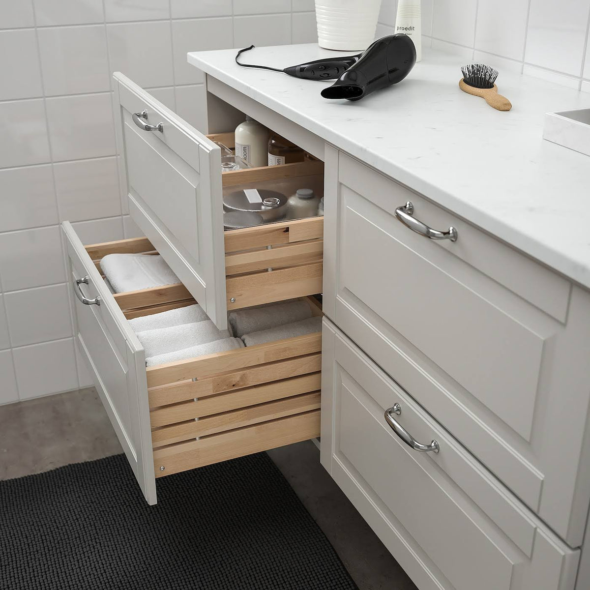 Light gray marble effect sink cabinet with 4 drawers U480363