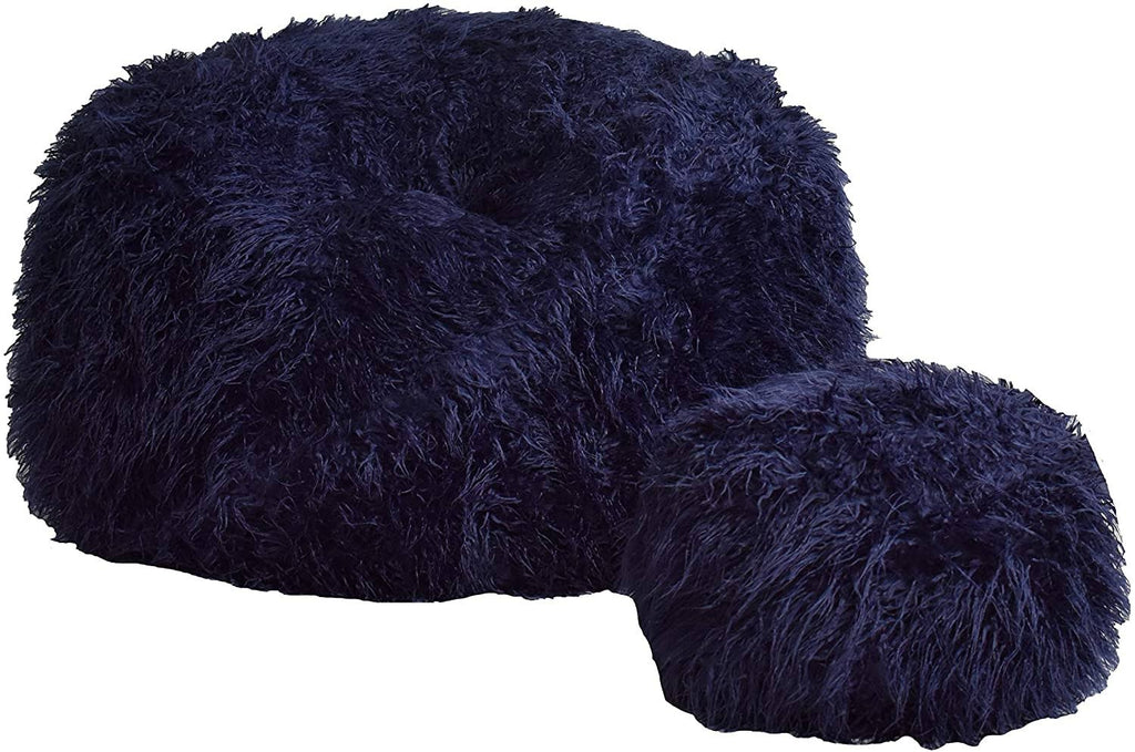 Navy Fuzzy Round Ottoman J397