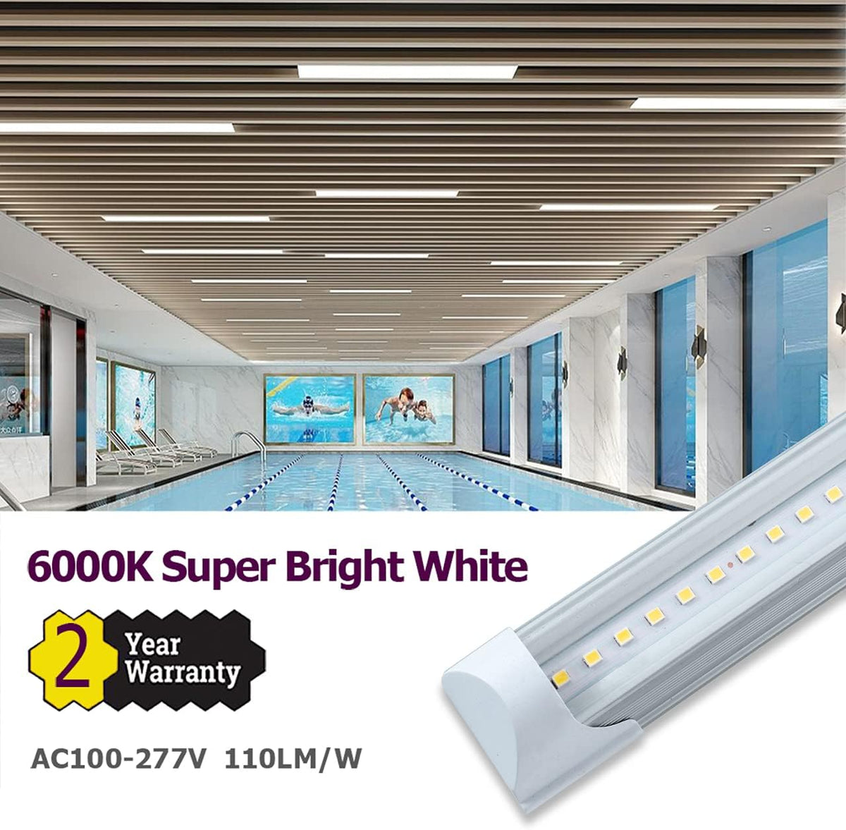 6 Pack 4FT 24W 6500K Cool White LED Shop Light with Plug Cable W698782