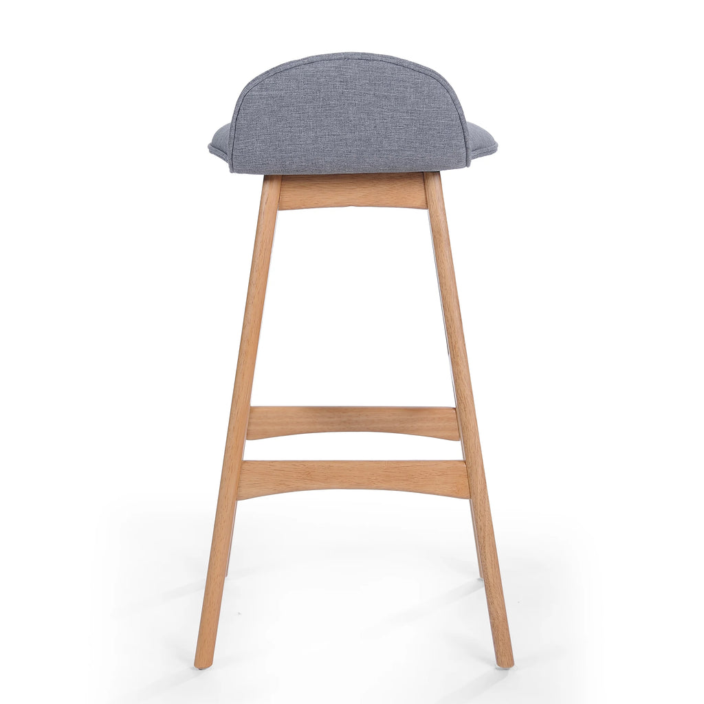 Mid-Century Modern Upholstered Barstools Set of 2, Gray and Natural Oak L761