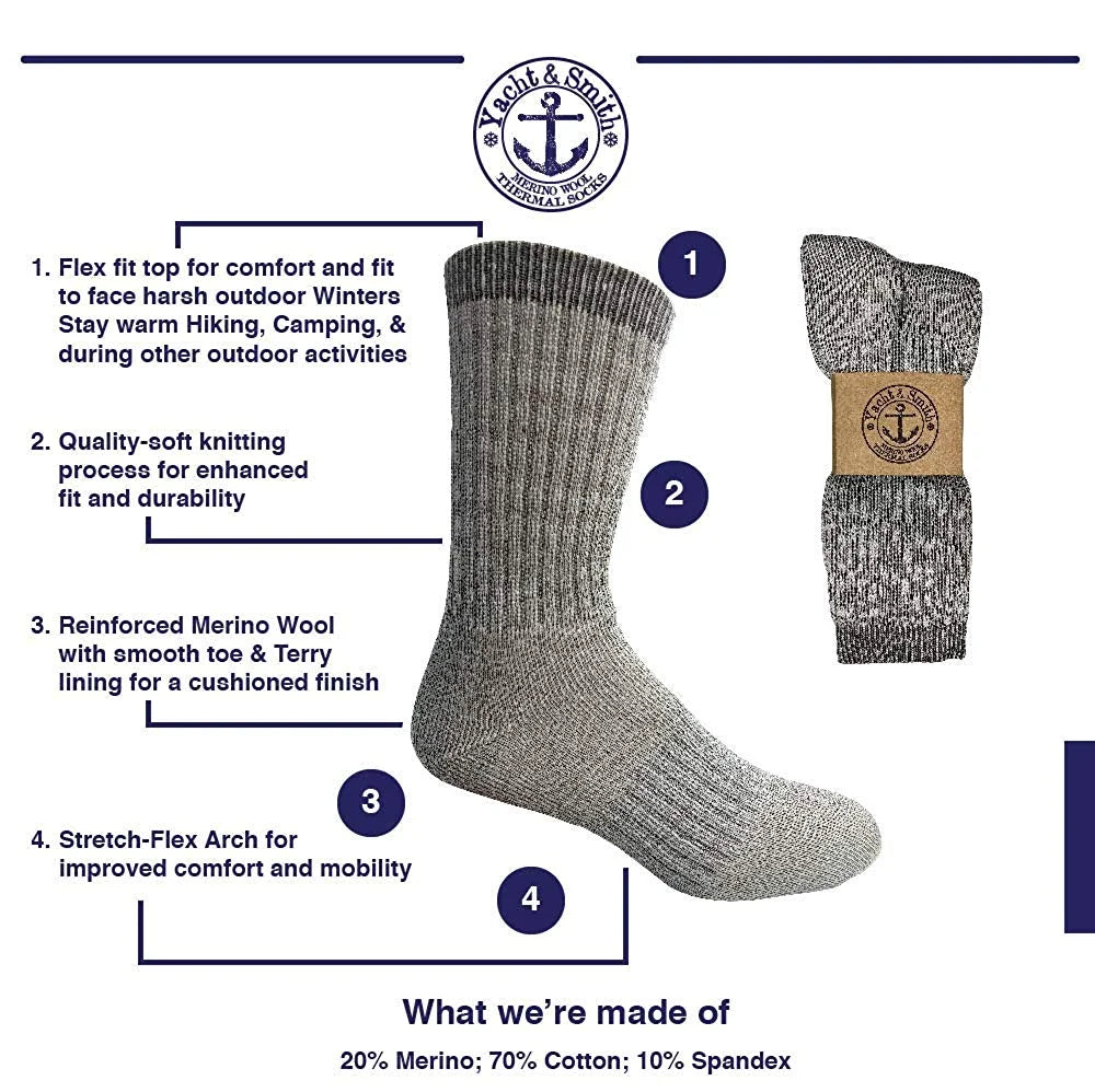60 Pair Pack Merino Wool Thermal Boot Socks I3197