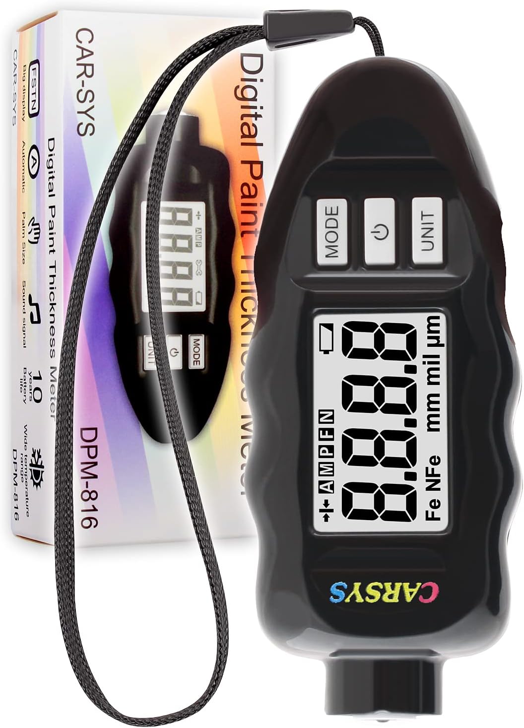 Coating Thickness Gauge Paint Meter, Range 0-137 mils, Ferrous, Non-Ferrous, LCD with Backlight, Precision Probe D45836