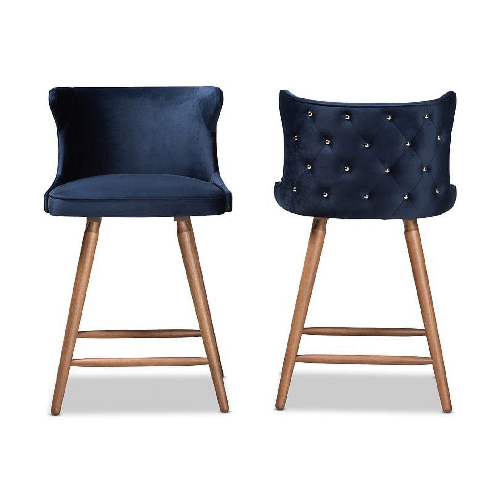 Blue and Walnut Brown Finished Wood 2-Piece Stool Set T27662