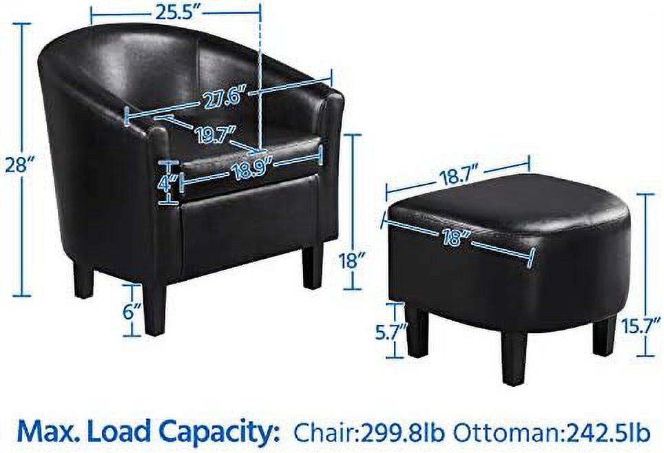 Black PU Leather Accent Chair with Ottoman Footrest Set H9448