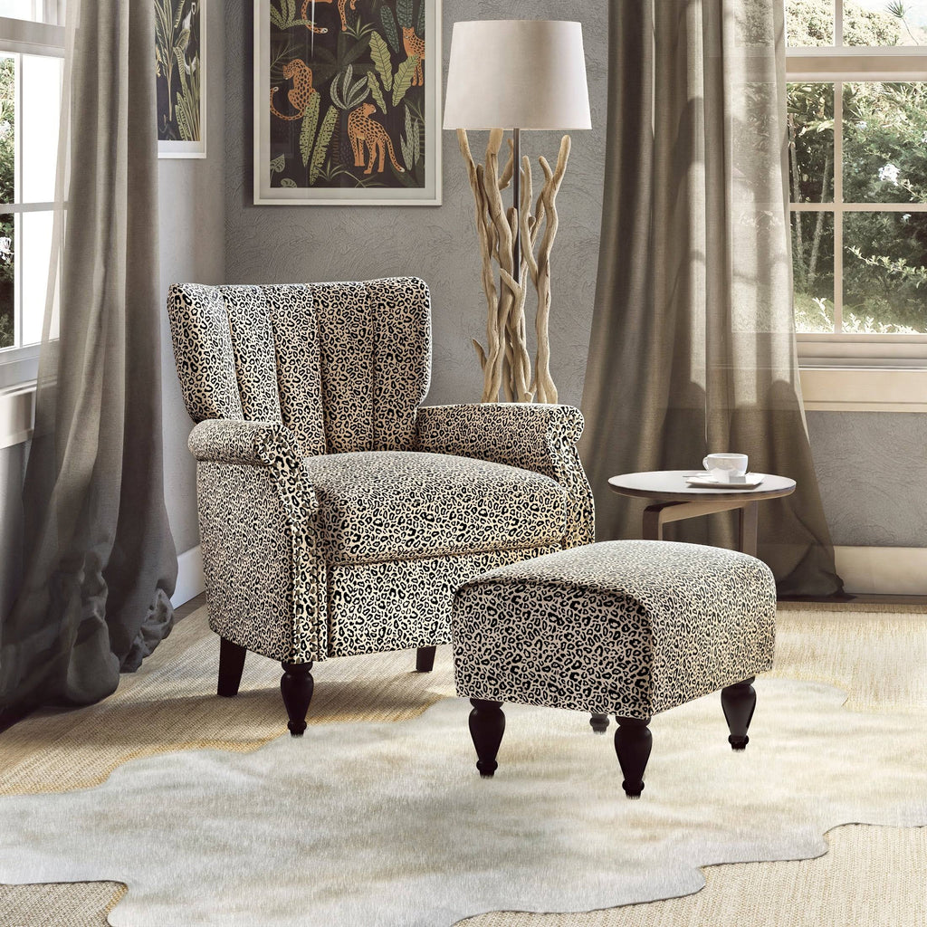 Botanical Velvet Arm Chair and Ottoman H3091