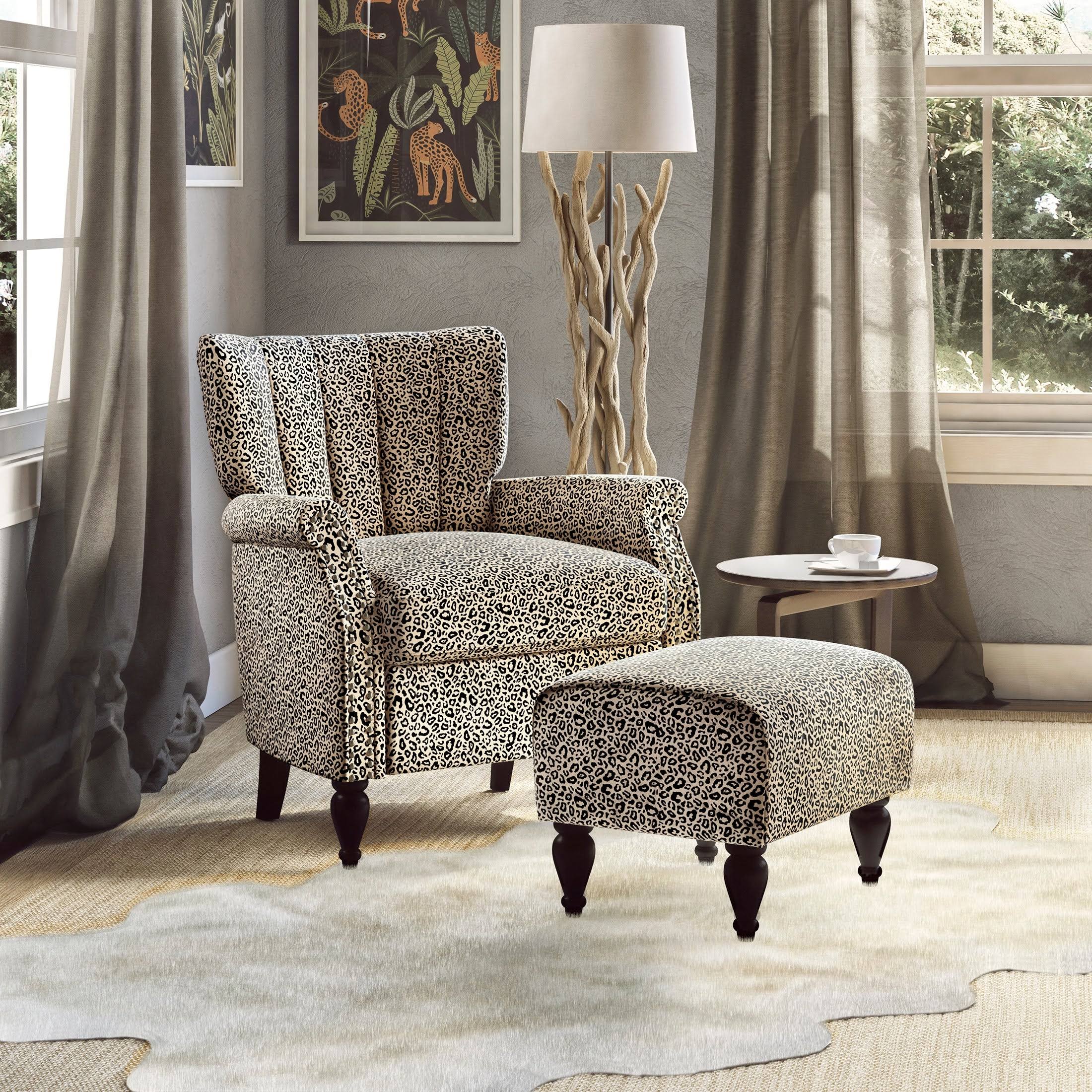 Botanical Velvet Arm Chair and Ottoman H3091