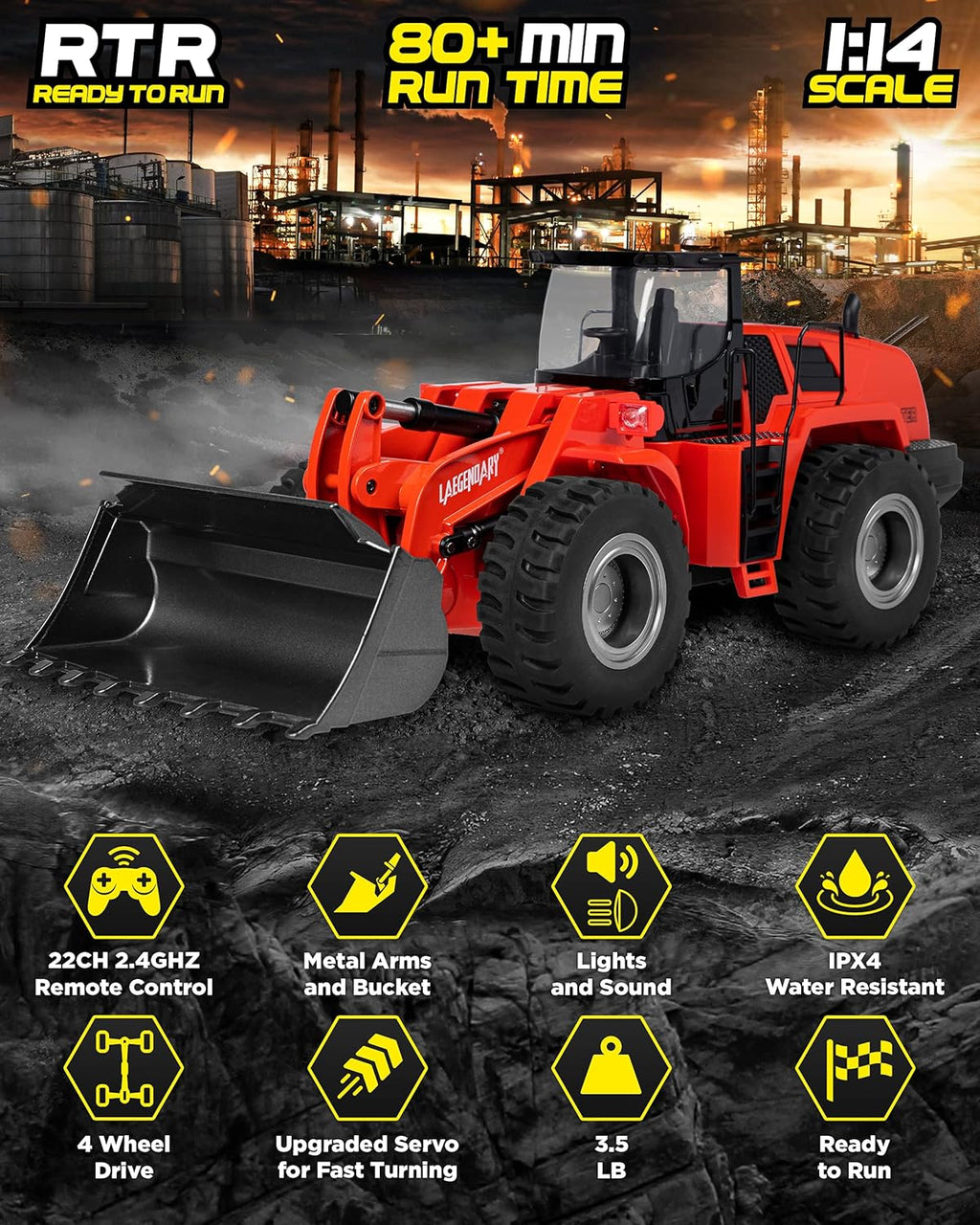 1:14 Scale Black Red Remote Control Excavator Toy K420046