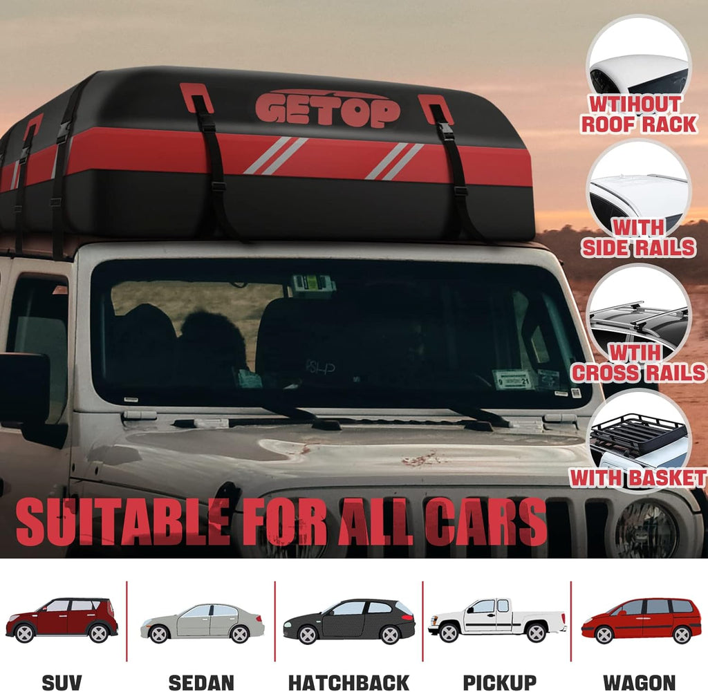 Red Waterproof 21 Cubic Feet Rooftop Cargo Carrier Bag with Non-Slip Mat C511363