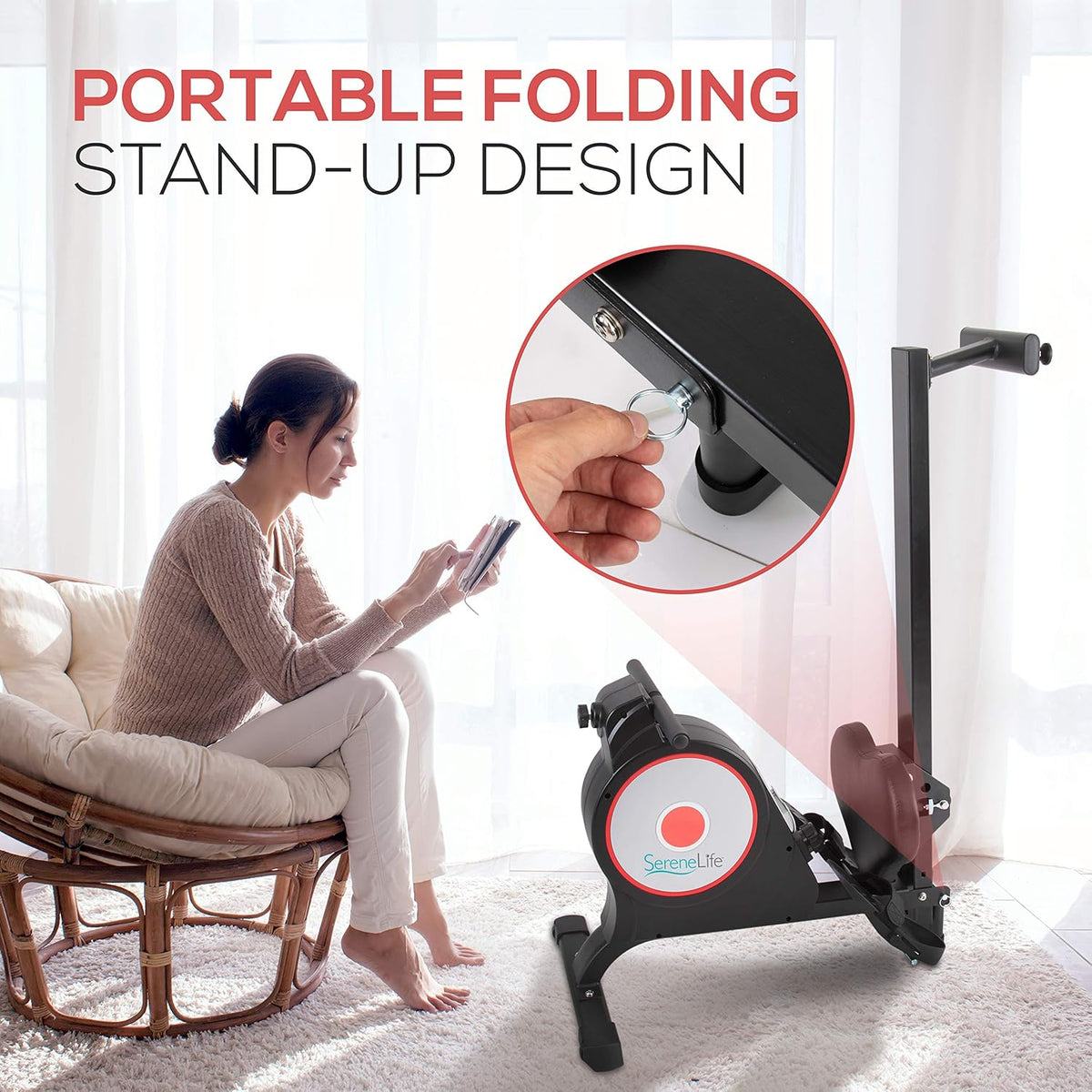 Magnetic Rowing Machine with Bluetooth App Fitness Tracking, Foldable Home Gym Exercise Rower with Adjustable Resistant, Padded Seat, Digital LCD Readout and Reinforced Cable K578894
