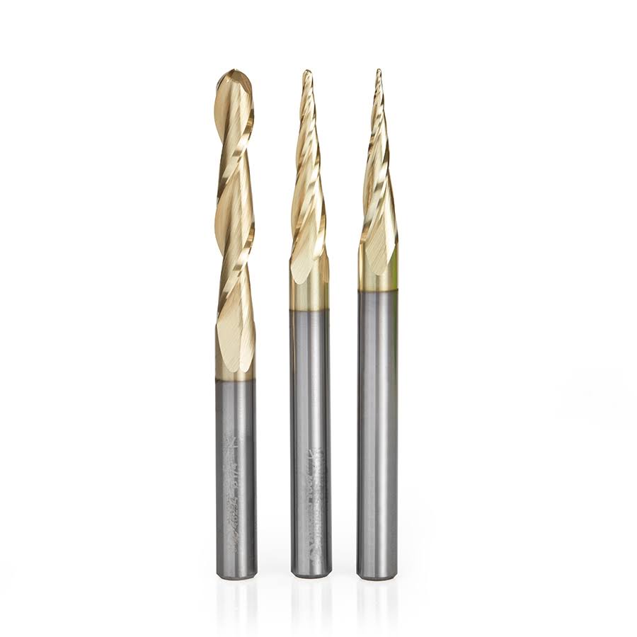 3-Pc ZrN Coated 1/4x22 Shank Router Bit Z46779