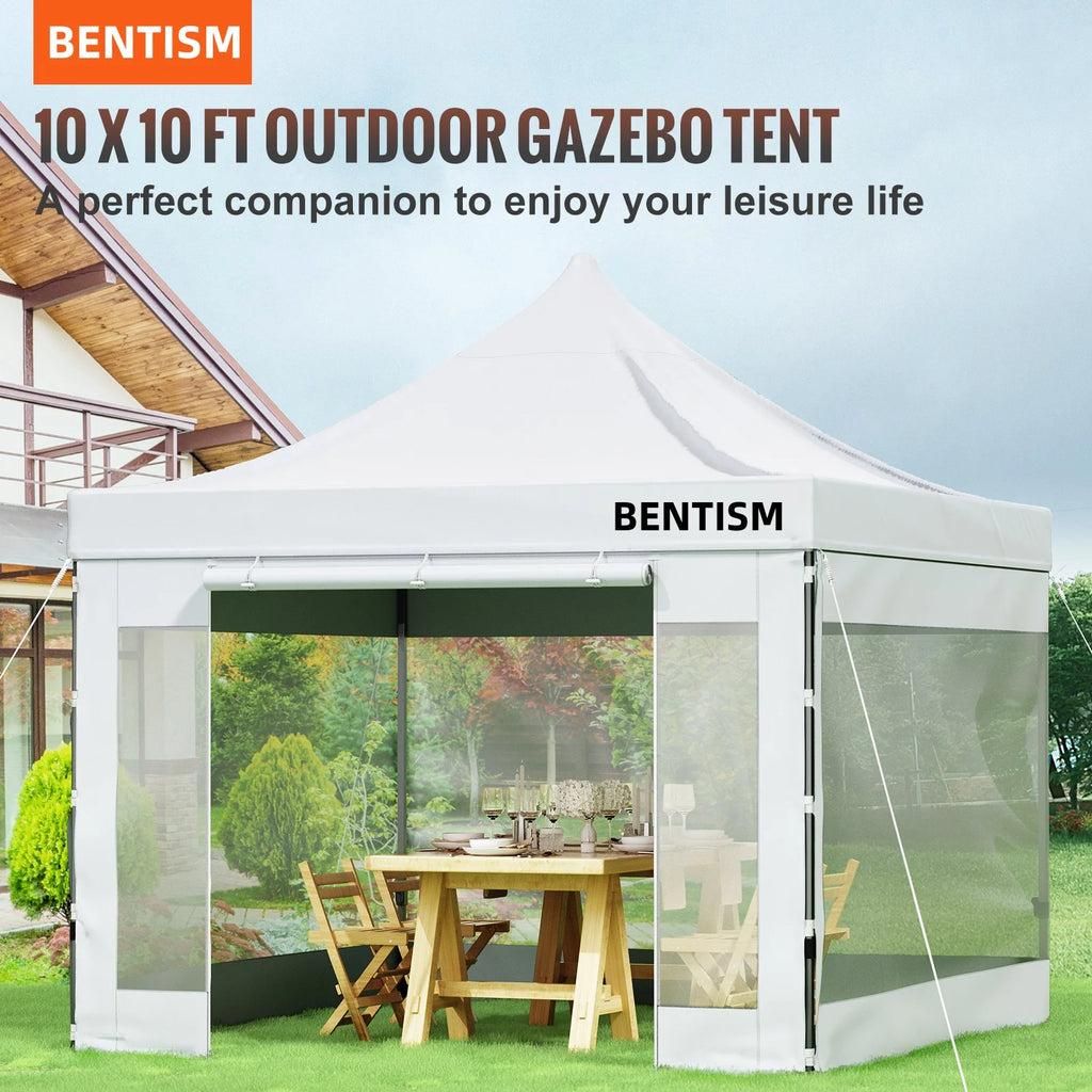 White 10 x 10 ft Pop Up Canopy Tent with Removable Sidewalls and Wheeled Bag C165149