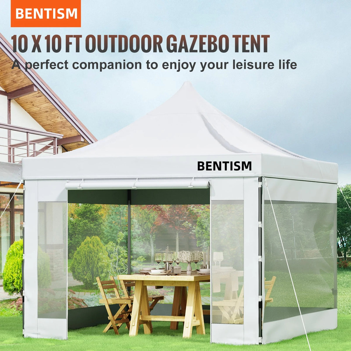 White 10 x 10 ft Pop Up Canopy Tent with Removable Sidewalls and Wheeled Bag C165149