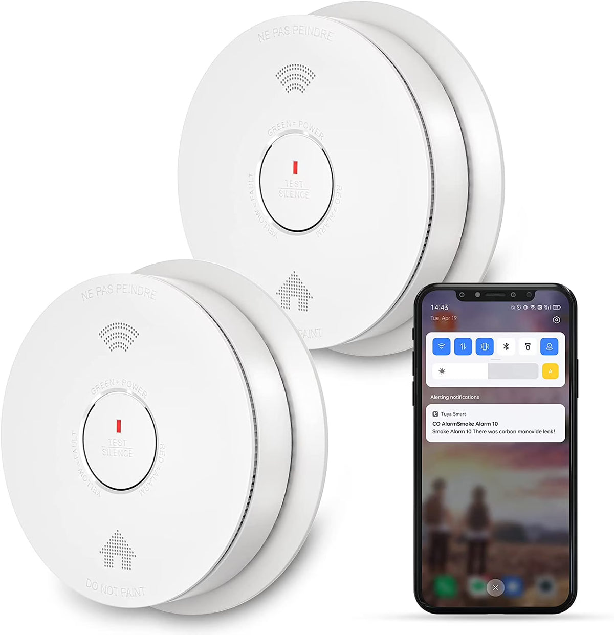 WiFi Smoke Detector Carbon Monoxide Detector Combo, 2 Pack A8000