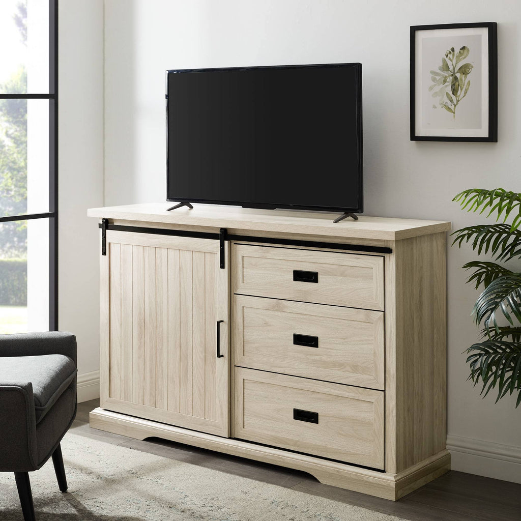 Farmhouse Sliding Door Sideboard with 3 Drawers Birch T79676