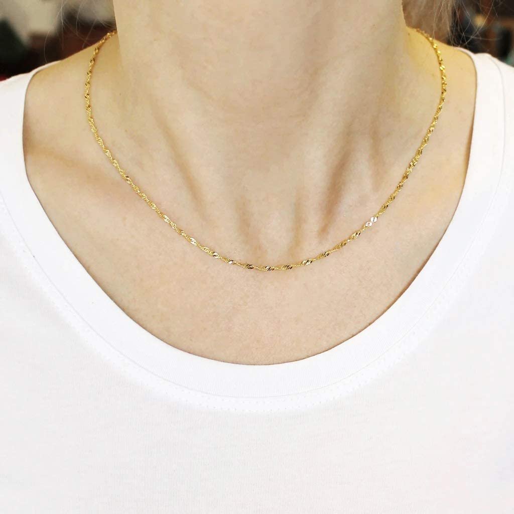 16 Inch 14K Yellow Gold 1.5mm Singapore Pendant Chain Necklace Q580660