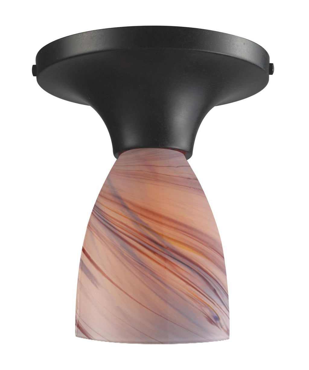 1 Light Semi Flush in Dark Rust and Creme Glass E94900