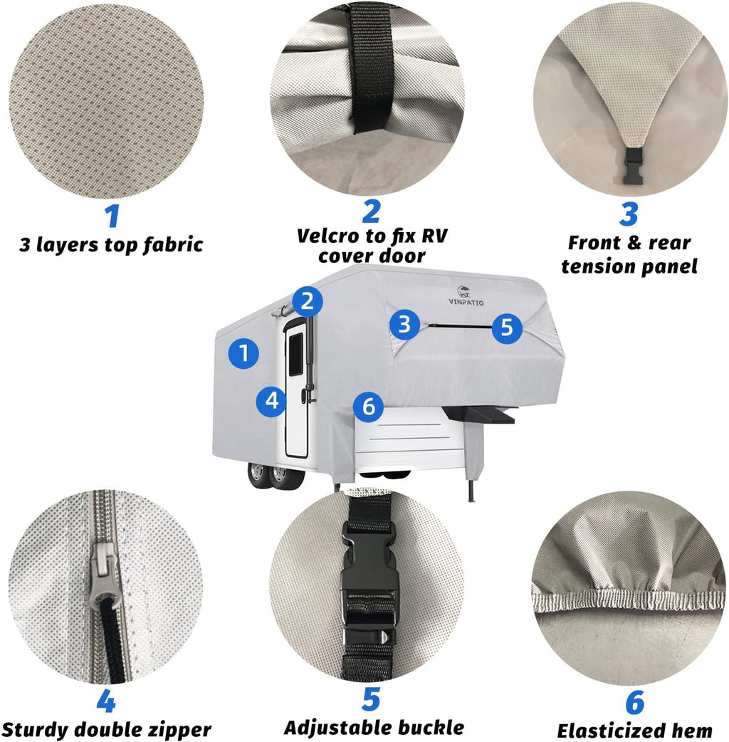 5th Wheel Cover 3 Layers Polypro Waterproof Gray Q8750