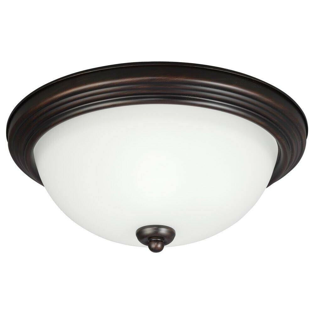 Burnt Sienna Finish Two Light Flush Mount with Satin Etched Glass E9479